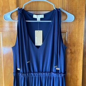 Michael Kors Navy Blue Sleeveless Dress with Shoulder Ties